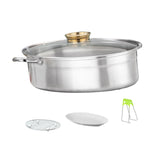 Maxbell Fish Steaming Pot with Cover Oval Cookware for Eggs Vegetables Coarse Grains Gold Lid Handle