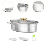 Maxbell Fish Steaming Pot with Cover Oval Cookware for Eggs Vegetables Coarse Grains Gold Lid Handle
