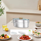 Maxbell Fish Steaming Pot with Cover Oval Cookware for Eggs Vegetables Coarse Grains Gold Double Layer