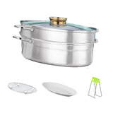 Maxbell Fish Steaming Pot with Cover Oval Cookware for Eggs Vegetables Coarse Grains Gold Double Layer