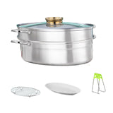 Maxbell Fish Steaming Pot with Cover Oval Cookware for Eggs Vegetables Coarse Grains Gold Double Layer
