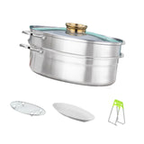 Maxbell Fish Steaming Pot with Cover Oval Cookware for Eggs Vegetables Coarse Grains Gold Double Layer