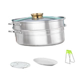 Maxbell Fish Steaming Pot with Cover Oval Cookware for Eggs Vegetables Coarse Grains Gold Double Layer