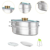 Maxbell Fish Steaming Pot with Cover Oval Cookware for Eggs Vegetables Coarse Grains Gold Double Layer