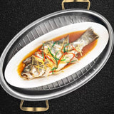 Maxbell Fish Steaming Pot with Cover Oval Cookware for Eggs Vegetables Coarse Grains Gold Double Layer
