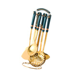 Maxbell 7x Kitchen Utensils Set Slotted Spatula Pasta Server Large Spoon with Holder green