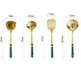 Maxbell 7x Kitchen Utensils Set Slotted Spatula Pasta Server Large Spoon with Holder green
