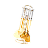 Maxbell 7x Kitchen Utensils Set Slotted Spatula Pasta Server Large Spoon with Holder white
