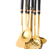 Maxbell 7x Kitchen Utensils Set Slotted Spatula Pasta Server Large Spoon with Holder black