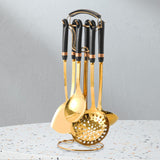 Maxbell 7x Kitchen Utensils Set Slotted Spatula Pasta Server Large Spoon with Holder black