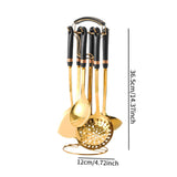Maxbell 7x Kitchen Utensils Set Slotted Spatula Pasta Server Large Spoon with Holder black