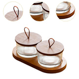 Maxbell Wooden Snack Serving Tray Split Glass Fruit Tray for Fruit Nuts Snacks 2 grid