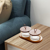 Maxbell Wooden Snack Serving Tray Split Glass Fruit Tray for Fruit Nuts Snacks 2 grid