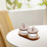 Maxbell Wooden Snack Serving Tray Split Glass Fruit Tray for Fruit Nuts Snacks 2 grid