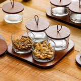 Maxbell Wooden Snack Serving Tray Split Glass Fruit Tray for Fruit Nuts Snacks 4 grid