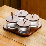 Maxbell Wooden Snack Serving Tray Split Glass Fruit Tray for Fruit Nuts Snacks 4 grid