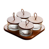 Maxbell Wooden Snack Serving Tray Split Glass Fruit Tray for Fruit Nuts Snacks 4 grid