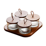 Maxbell Wooden Snack Serving Tray Split Glass Fruit Tray for Fruit Nuts Snacks 4 grid