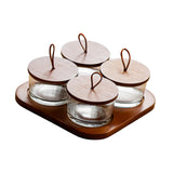 Maxbell Wooden Snack Serving Tray Split Glass Fruit Tray for Fruit Nuts Snacks 4 grid