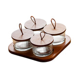 Maxbell Wooden Snack Serving Tray Split Glass Fruit Tray for Fruit Nuts Snacks 4 grid
