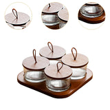Maxbell Wooden Snack Serving Tray Split Glass Fruit Tray for Fruit Nuts Snacks 4 grid