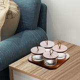 Maxbell Wooden Snack Serving Tray Split Glass Fruit Tray for Fruit Nuts Snacks 4 grid
