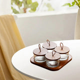Maxbell Wooden Snack Serving Tray Split Glass Fruit Tray for Fruit Nuts Snacks 4 grid