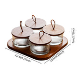 Maxbell Wooden Snack Serving Tray Split Glass Fruit Tray for Fruit Nuts Snacks 4 grid