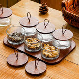Maxbell Wooden Snack Serving Tray Split Glass Fruit Tray for Fruit Nuts Snacks 6 grid