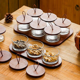 Maxbell Wooden Snack Serving Tray Split Glass Fruit Tray for Fruit Nuts Snacks 6 grid