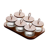 Maxbell Wooden Snack Serving Tray Split Glass Fruit Tray for Fruit Nuts Snacks 6 grid