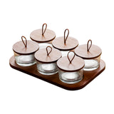 Maxbell Wooden Snack Serving Tray Split Glass Fruit Tray for Fruit Nuts Snacks 6 grid