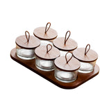 Maxbell Wooden Snack Serving Tray Split Glass Fruit Tray for Fruit Nuts Snacks 6 grid