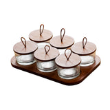 Maxbell Wooden Snack Serving Tray Split Glass Fruit Tray for Fruit Nuts Snacks 6 grid