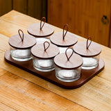 Maxbell Wooden Snack Serving Tray Split Glass Fruit Tray for Fruit Nuts Snacks 6 grid