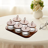 Maxbell Wooden Snack Serving Tray Split Glass Fruit Tray for Fruit Nuts Snacks 6 grid