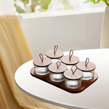 Maxbell Wooden Snack Serving Tray Split Glass Fruit Tray for Fruit Nuts Snacks 6 grid
