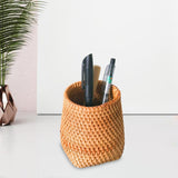 Maxbell Hand Woven Rattan Pen Holder Basket Desk Organizer for Home Tea Room Kitchen