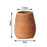 Maxbell Hand Woven Rattan Pen Holder Basket Desk Organizer for Home Tea Room Kitchen