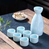 Maxbell Ceramic Sake Set Gifts Ornament Sake Drink for Tea Party Cupboard Restaurant Blue