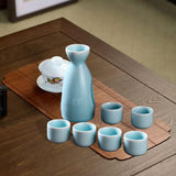 Maxbell Ceramic Sake Set Gifts Ornament Sake Drink for Tea Party Cupboard Restaurant Blue