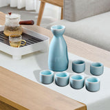 Maxbell Ceramic Sake Set Gifts Ornament Sake Drink for Tea Party Cupboard Restaurant Blue