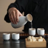 Maxbell Japanese Sake Set Ceramic Sake Pot Cups Set for Tea Party Home Cabinet White
