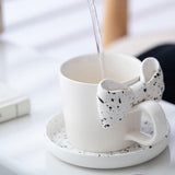 Maxbell Coffee Mug with Saucer with Tray Bow Knot Milk Mug for Dining Kitchen
