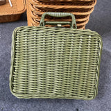 Maxbell Retro Imitation Rattan Suitcase Vintage Handwoven for Party Sundries Camping 22cm