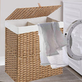 Maxbell Large Laundry Basket 2 Dividers Laundry Hamper for Living Room Dorm Bathroom Yellow