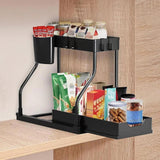 Maxbell Sink Organizer Storage Drawer L Shaped Sliding Multipurpose Sink Shelf 1pc black