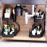 Maxbell Sink Organizer Storage Drawer L Shaped Sliding Multipurpose Sink Shelf 2pc black