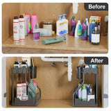 Maxbell Sink Organizer Storage Drawer L Shaped Sliding Multipurpose Sink Shelf 2pc black