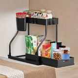 Maxbell Sink Organizer Storage Drawer L Shaped Sliding Multipurpose Sink Shelf 2pc black